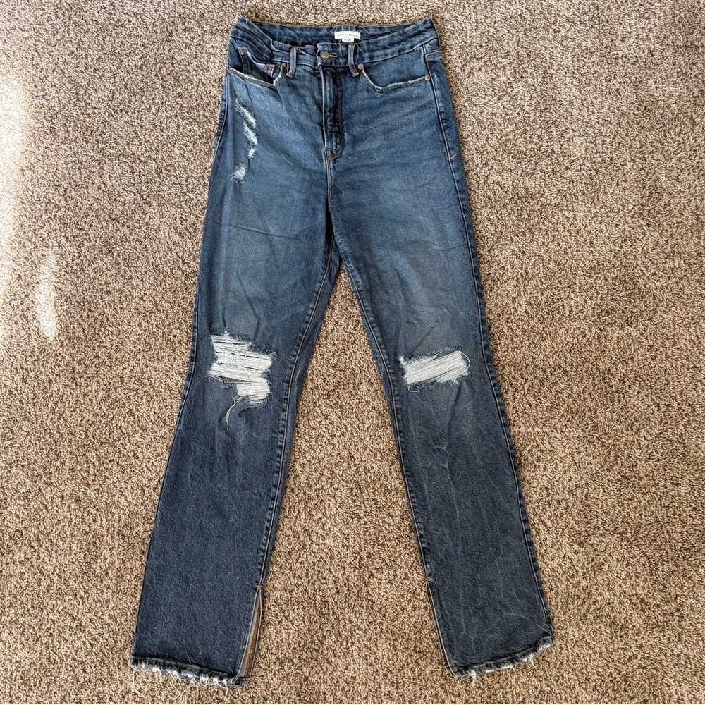 Women's 6/28 GOOD AMERICAN Good Boy jeans with inseam Slit Style GBIS220T indigo